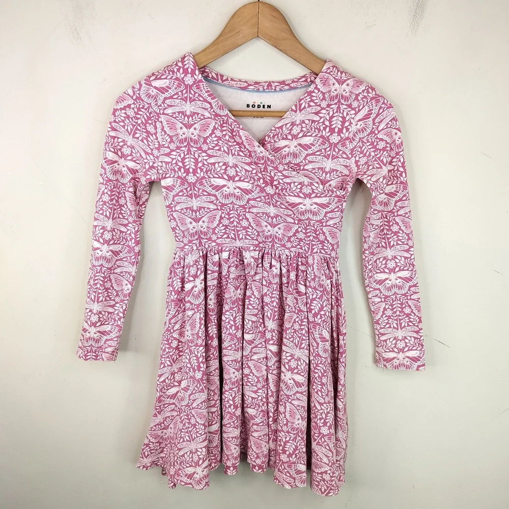 Mini Boden Butterfly Dress Kids 9-10Y Dragonfly Whimsical Pink Cotton